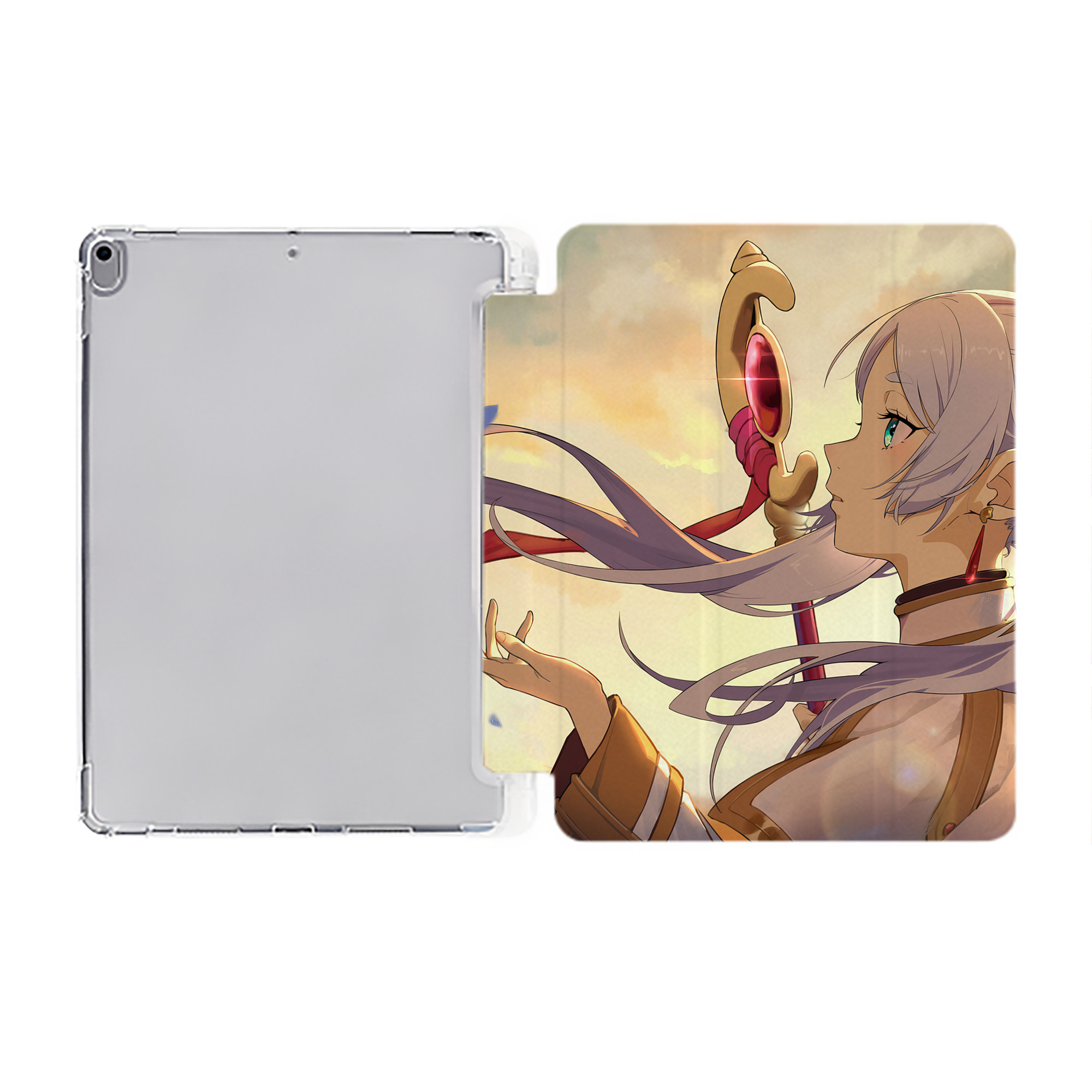 （画像用） 葬送のフリーレン Frieren IPad ケース ペン収納付き 三つ折りスタンド PUレザー×シリコン 対応機種9.5/10.5/10.9インチ